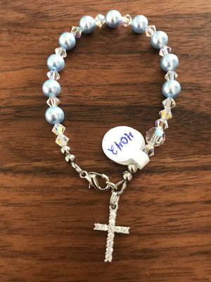 Child's Light Blue 6mm Pearl Decade Rosary Bracelet
