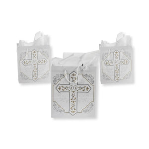 Medium Gift Bag - Gold/Silver Foil Cross Design