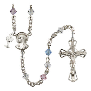 5mm Multi-Colour Rosary w/GP Madonna Rosary Center Engrvd (gold-plated or silver-plated)