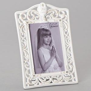 White Scroll First Communion Photo Frame