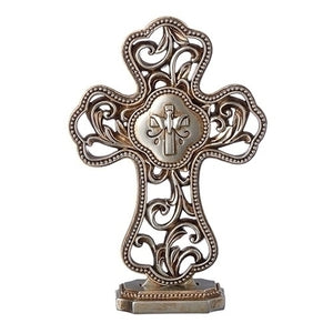 Silver Scroll Confirmation Table Cross