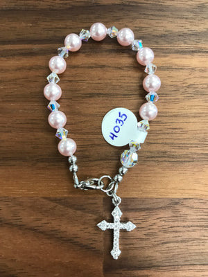 Child's Pink 6mm Pearl Decade Rosary Bracelet