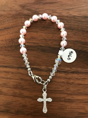 Child's Pink 6mm Pearl Decade Rosary Bracelet
