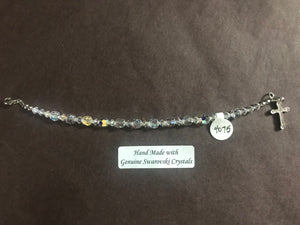 Clear 6mm Crystal Child's Decade Rosary Bracelet, hand made with genuine Swarovski crystals and a sterling silver cross with crystal inlay, 6.5 inches long