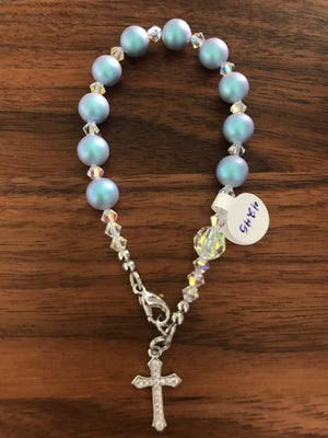 Light Blue Iridescent 8mm Pearl Decade Rosary Bracelet