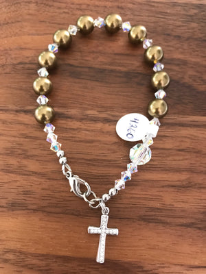 Antique Brass 8mm Pearl Decade Rosary Bracelet
