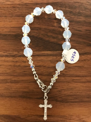 White Opal 8mm Crystal Decade Rosary Bracelet