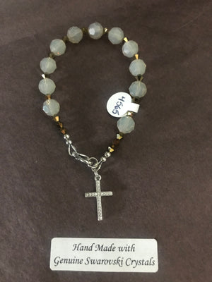 8mm Sand Opal (opaque finish with slight earthy tones) crystal decade Rosary bracelet with genuine Swarovski crystals and a sterling silver cross.