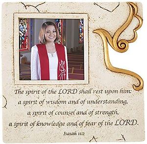 Confirmation table resin photo frame with holy spirit cut out, 7 1/8 inch
