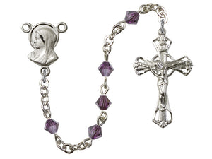 Silver-Plated 5mm Amethyst Rosary w/SP Madonna Rosary Center Engrvd