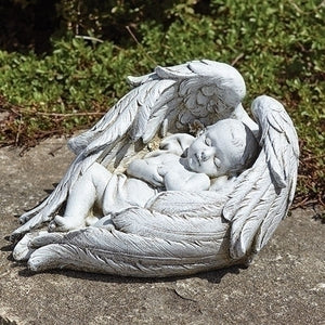 Garden Statue - 6" H Baby Sleeping in Wings