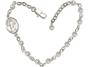 6 1/2 inch Silver-plated Bracelet and 4mm pearl beads w/PWS Guardian Angel