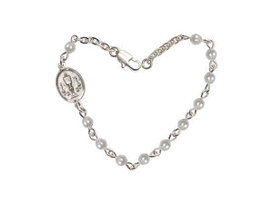 6 1/4 inch Silver Plate Bracelet w/4mm Faux Pearl Beads and PW Chalice Charm 2-rings