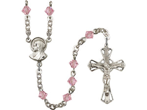 Silver-Plated 5mm L-Rose Rosary w/SP Madonna Rosary Center Engrvd