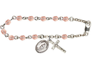 Silver-Plated 4mm Lt Rose Rosary Bracelet