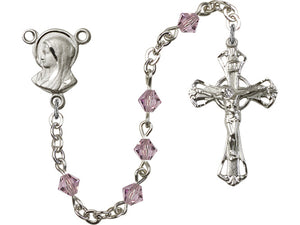 Silver-Plated 5mm Lt Amethyst Rosary w/SP Madonna Rosary Center Engrvd