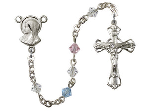 Silver-Plated 5mm Multi-Colour Rosary w/SP Madonna Rosary Center Engrvd