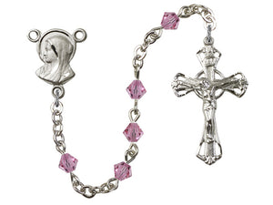 Silver-Plated 5mm Rose Rosary w/SP Madonna Rosary Center Engrvd