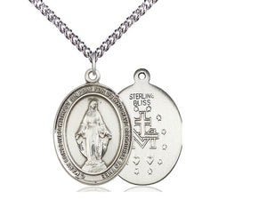 SS Miraculous Oval Medal w/SS 20" Hvy Curb Chain
