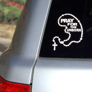 Car Decal - Pray for the Unborn Baby Shaped Rosary