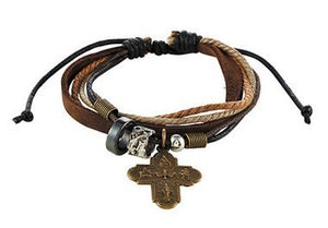 Four Way Cross Leather Bracelet