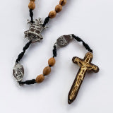 Paracord Warrior's Rosary with Holy Land Olive wood beads and Stainless Steel Male Saints Medals