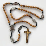Paracord Warrior's Rosary with Holy Land Olive wood beads and Stainless Steel Male Saints Medals