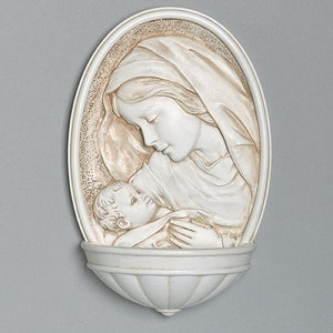 8"H White Madonna and Child Water Font